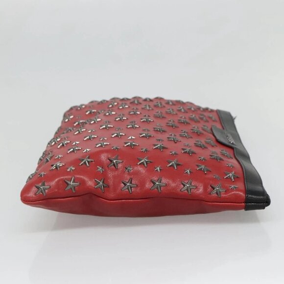 Jimmy Choo Studs Clutch Bag Leather Red Black Auth bs28965 - Picture 8 of 16